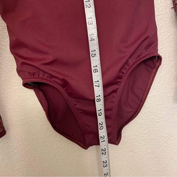 WEISSMAN Balera Dance Costume LEOTARD WITH LACE LONG SLEEVES red MT10292 MC - Picture 4 of 9